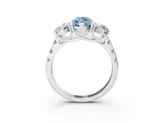 Fancy Blue Marquise Cut Diamond Three-Stone Ring Set in White gold with Pavé Band