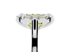 Fancy Yellow Emerald Cut Diamond Cluster Halo Solitaire Ring Set in White gold with Prong Setting