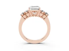 Asscher Cut Diamond Five-Stone Prong Set Band Ring Set in Rose gold with Polished Band