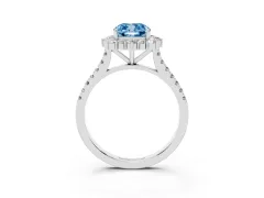 Fancy Blue Cushion Cut Diamond Halo Ring Set in Silver with Pavé Band and Prong Setting