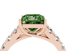 Fancy Green Princess Cut Diamond Solitaire Ring Set in Rose gold with Cut-Down Micro Pavé Band and Prong Setting