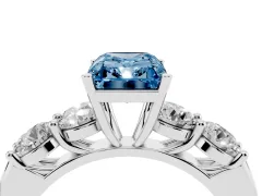 Fancy Blue Radiant Cut Diamond Five-Stone Prong Set Ring Set in Silver with Classic Band