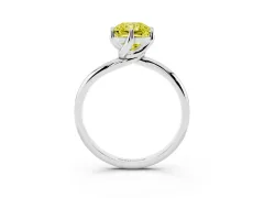 Fancy Yellow Radiant Cut Diamond Solitaire Engagement Ring Set in Platinum with Classic Plain Band