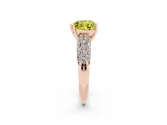 Fancy Yellow Heart Cut Diamond Pavé Band Solitaire Ring Set in Rose gold with Close-Set Accent Stones and Prong Setting