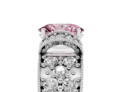 Fancy Pink Oval Cut Diamond Milgrain Halo Pavé Engagement Ring Set in White gold with Prong Setting