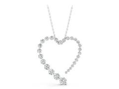 Round Diamond Heart Pendant Set in Silver with Prong-Set Outline