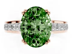 Fancy Green Oval Cut Diamond Channel Set Solitaire Engagement Ring Set in Rose gold with Prong Setting