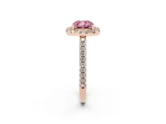 Fancy Pink Cushion Cut Diamond Pavé Halo Ring Set in Rose gold with Prong Setting
