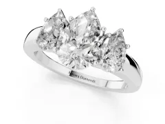 Pear Cut Diamond Three-Stone Ring Set in White gold with Bold Center and Classic Band