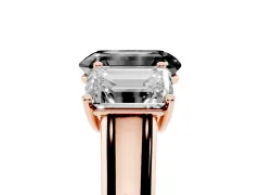 Fancy Black Emerald Cut Diamond Three-Stone Ring Set in Rose gold with Plain Polished Band