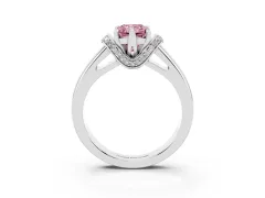 Fancy Pink Radiant Cut Diamond Pavé Band Solitaire Ring Set in Platinum with Prong Setting