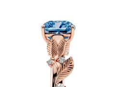 Fancy Blue Cushion Cut Diamond Solitaire Ring Set in Rose gold with Leaf Motif Band