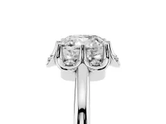 Cushion Cut Diamond Round Cluster Halo Ring Set in White gold with Solitaire Band and Prong Setting
