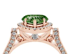 Fancy Green Heart Cut Diamond Halo Ring Set in Rose gold with Twist Band and Pavé Accents