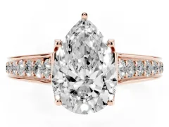 Pear Cut Diamond Solitaire Pavé Engagement Ring Set in Rose gold with Prong Setting