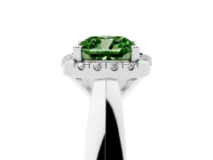 Fancy Green Cushion Cut Diamond Halo Solitaire Engagement Ring Set in Silver with Square Band and Prong Setting
