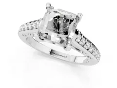 Princess Cut Diamond Prong Set Solitaire Engagement Ring Set in White gold with Pavé Band