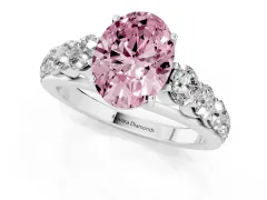 Fancy Pink Oval Cut Diamond Solitaire Ring Set in White gold with Pavé-Set Band and Prong Setting