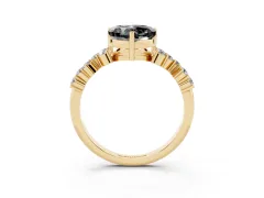 Fancy Black Heart Cut Diamond Ring Set in Yellow gold with Scattered Round Accents