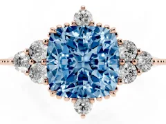 Fancy Blue Cushion Cut Diamond Cluster Ring Set in Rose gold with Beaded Band