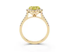 Fancy Yellow Heart Cut Diamond Cushion Halo Ring Set in Yellow gold with Pavé Band