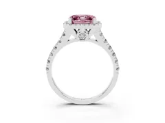 Fancy Pink Asscher Cut Diamond Halo Engagement Ring Set in Platinum with Pavé Band and Prong-Set Center