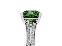 Fancy Green Princess Cut Diamond Split Shank Pavé Engagement Ring Set in White gold with Prong-Set Center Stone