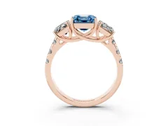 Fancy Blue Asscher Cut Diamond Three-Stone Ring Set in Rose gold with Pavé Band