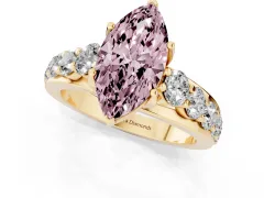 Fancy Pink Marquise Cut Diamond Pavé Engagement Ring Set in Yellow gold with Prong Setting