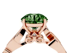 Fancy Green Round Cut Diamond Vine Band Solitaire Ring Set in Rose gold with Milgrain Prong Setting