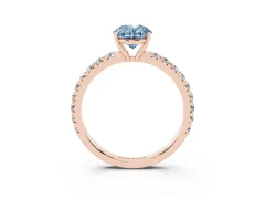 Fancy Blue Oval Cut Diamond Pavé Solitaire Engagement Ring Set in Rose gold with Prong Setting