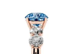 Fancy Blue Round Cut Diamond Five-Stone Prong Set Ring Set in Rose gold with Classic Band