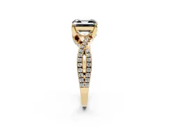 Fancy Black Asscher Cut Diamond Twist Pavé Solitaire Engagement Ring Set in Yellow gold with Prong Setting