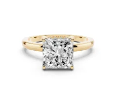 Princess Cut Diamond Solitaire Ring Set in Yellow gold with Plain Band and Prong Setting