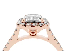 Emerald Cut Diamond Cushion Halo Ring Set in Rose gold with Pavé Band