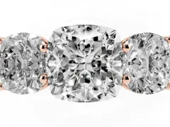 Cushion Cut Diamond Three-Stone Ring Set in Rose gold with Plain Polished Band