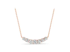 Round Brilliant Diamond Curved Bar Necklace Set in Rose gold with Prong Setting