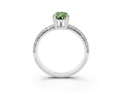 Fancy Green Pear Cut Diamond Solitaire Ring Set in White gold with Multi-Row Round Pavé Band and Prong Setting