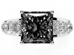 Fancy Black Princess Cut Diamond Pavé Engagement Ring Set in White gold with Prong Setting