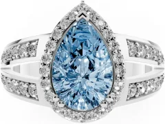 Fancy Blue Pear Cut Diamond Halo Ring Set in Silver with Double Pavé Split Shank