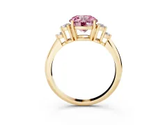 Fancy Pink Round Cut Diamond Cluster Ring Set in Yellow gold with Plain Band and Prong Setting