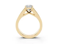 Cushion Cut Diamond Solitaire Ring Set in Yellow gold with Channel-Set Accent Stones and Prong Setting
