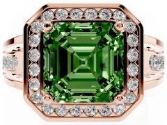 Fancy Green Asscher Cut Diamond Halo Ring Set in Rose gold with Pavé and Bezel Accent Split Shank