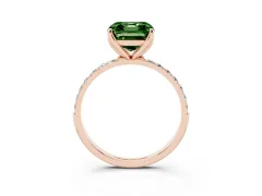 Fancy Green Asscher Cut Diamond Solitaire Engagement Ring Set in Rose gold with Round Pavé Band and Prong Setting