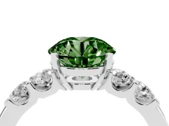 Fancy Green Round Cut Diamond Five-Stone Prong Set Engagement Ring Set in Platinum with Channel Band