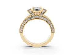 Emerald Cut Diamond Milgrain Halo Pavé Engagement Ring Set in Yellow gold with Prong Setting