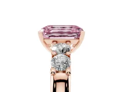 Fancy Pink Emerald Cut Diamond Five-Stone Prong Set Engagement Ring Set in Rose gold with Channel Band