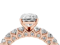 Radiant Cut Diamond Solitaire Ring Set in Rose gold with Shared Prong Pavé Band