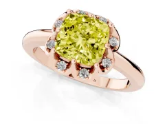Fancy Yellow Cushion Cut Diamond Round Cluster Halo Ring Set in Rose gold with Solitaire Band and Prong Setting