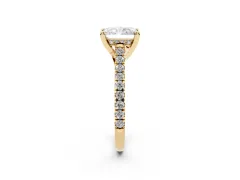 Radiant Cut Diamond Solitaire Ring Set in Yellow gold with Brilliant Pavé Band and Prong Setting
